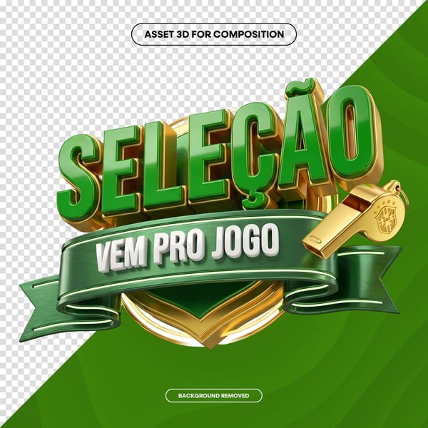 SELO 3D IA SELEÇÃO VEM PRO JOGO HEXA BRASIL COPA SOCIAL MEDIA PNG