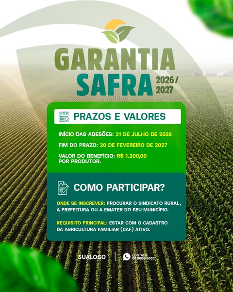 GARANTIA SAFRA INSCRIÇÕES ABERTAS 2026 2027 TEMPLATE PSD EDITÁVEL 2
