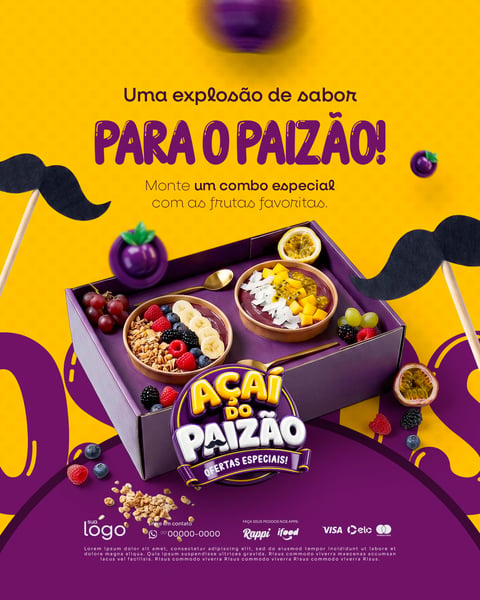 UMA EXPLOSÃO DE SABOR PARA O PAIZÃO AÇAITERIA AÇAÍ DIA DOS PAIS SOCIAL MEDIA PSD EDITÁVEL