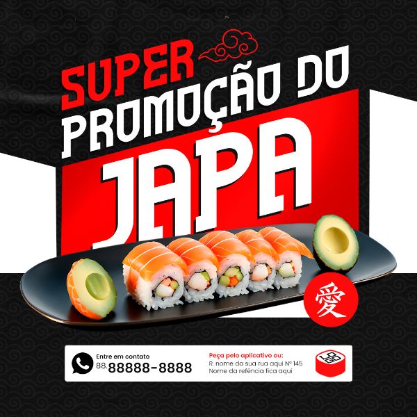 FEED SUPER PROMOÇÃO DO JAPA RESTAURANTE JAPONÊS SOCIAL MEDIA PSD EDITÁVEL