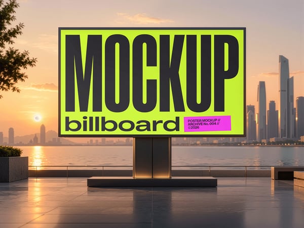 OUTDOOR MOCKUP NA ORLA SKYLINE AO FUNDO
