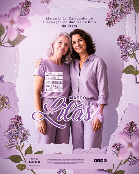 MARÇO LILÁS CAMPANHA DE CONSCIENTIZAÇÃO E COMBATE AO CÂNCER DE COLO DE ÚTERO SOCIAL MEDIA PSD EDITÁVEL 5