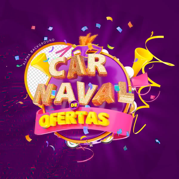 SELO 3D CARNAVAL FOLIA DE OFERTAS PNG