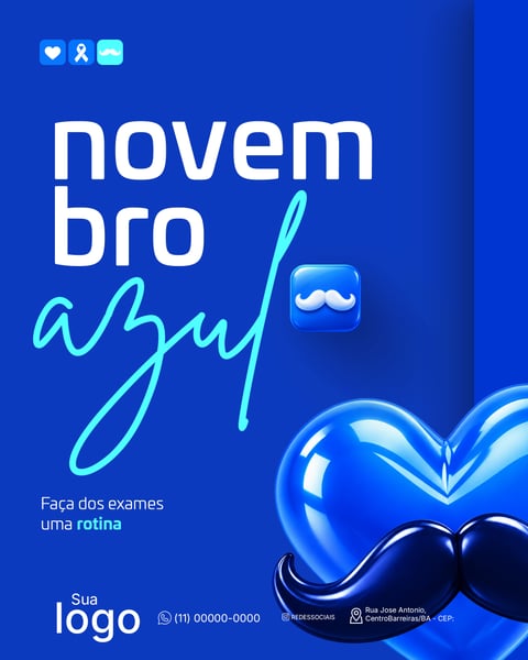 NOVEMBRO AZUL MÊS DE COMBATE AO CÂNCER DE PRÓSTATA SOCIAL MEDIA PSD EDITÁVEL 3