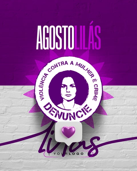 FLYER AGOSTO LILÁS VIOLÊNCIA CONTRA A MULHER É CRIME PSD EDITÁVEL