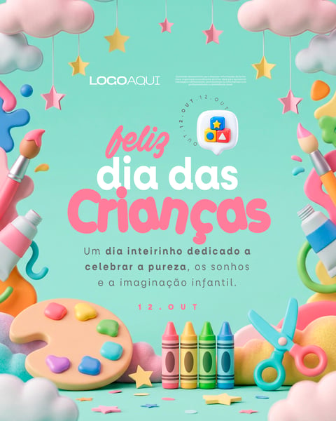 FELIZ DIA DAS CRIANÇAS ARTE DOCE SOCIAL MEDIA FLYER PSD EDITÁVEL
