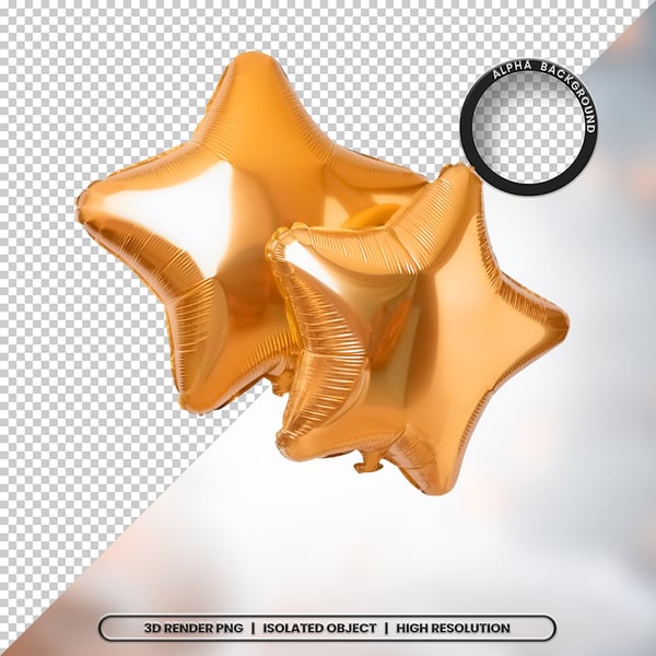 3D RENDER BALÃO METALIZADO ESTRELA DOURADO ELEMENTO ÍCONE PSD PNG