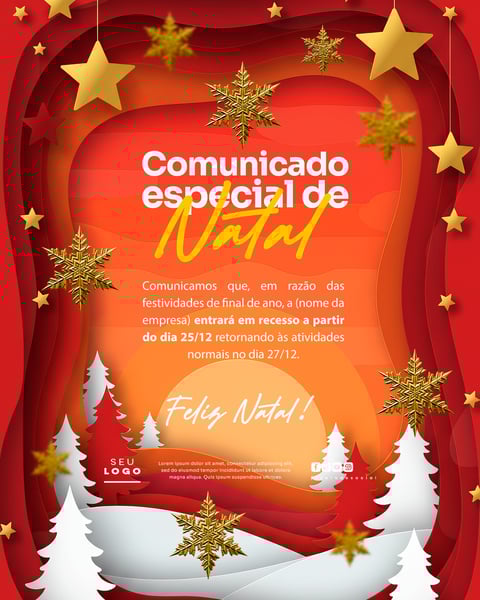COMUNICADO DE NATAL AVISO ANÚNCIO RECESSO FERIADO SOCIAL MEDIA PSD EDITÁVEL 5