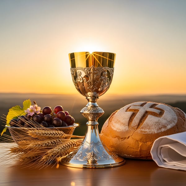 SANTA CEIA DO SENHOR AO PÔR DO SOL UVA TAÇA PÃO E TRIGO 03