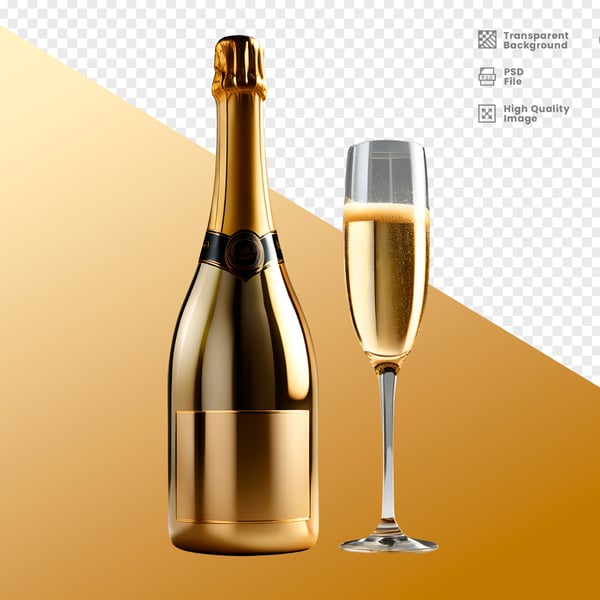 ELEMENTO 3D TAÇA DE CHAMPAGNE DOURADA DECORAÇÃO NATAL ANO NOVO PNG