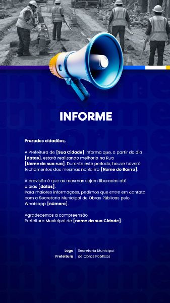 PREFEITURA COMUNICADO AVISO INFORME IMPORTANTE SOCIAL MEDIA FLYER PSD EDITÁVEL