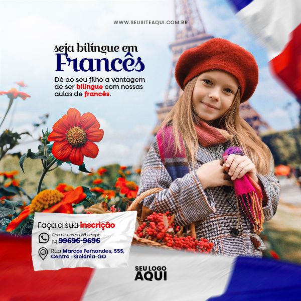 AULAS DE FRANCÊS | ESCOLA DE IDIOMAS | PSD EDITÁVEL