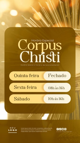 HORÁRIO DE FUNCIONAMENTO CORPUS CHRISTI COMUNICADO DATA RELIGIOSA CRISTÃ SOCIAL MEDIA STORY
