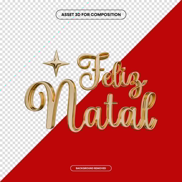 FELIZ NATAL LETTERING 3D DOURADO PARA COMPOSIÇÃO SOCIAL MEDIA PNG 10
