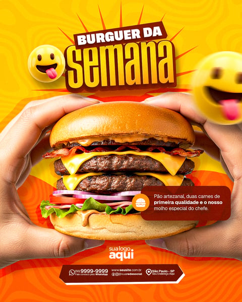 Social Media Hamburgueria, Burger Delivery PSD Editável