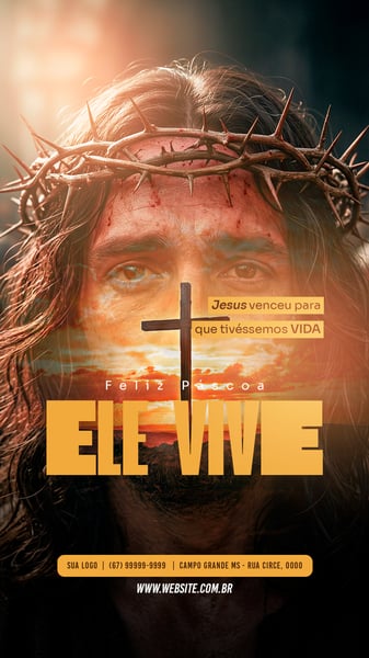 FLYER DE REDE SOCIAL FELIZ PÁSCOA JESUS ELE VIVE STORY 3