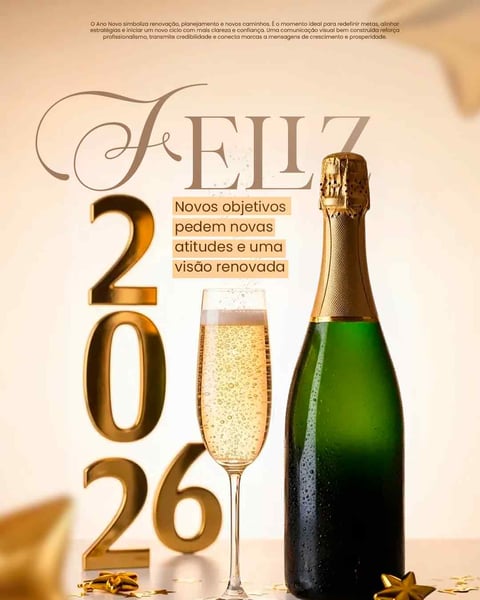 Feliz Ano Novo 2026: Celebração, Champanhe, Metas E Renovação Social Media PSD Editável