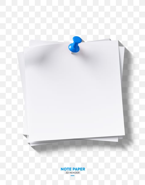 Bloco de Notas Papel Preso com Alfinete Elemento 3D PNG Transparente
