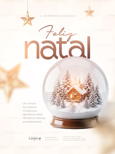 FELIZ NATAL GLOBO DE NEVE CABANA SOCIAL MEDIA FLYER PSD EDITÁVEL