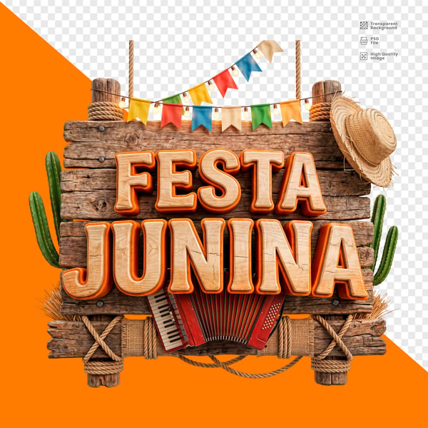 FESTA JUNINA PLACA ARREDONDADA SANFONA CACTOS LUZES CHAPÉU PNG TRANSPARENTE