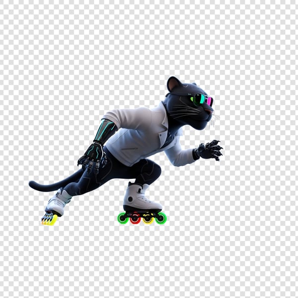 PANTERA MASCOTE COM JAQUETA BRANCA E PANTINS BRANCOS COM RODA NEON (3)