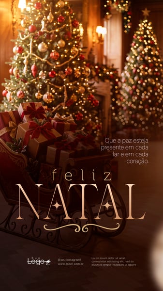 FELIZ NATAL TRENÓ PRESENTES ÁRVORE SOCIAL MEDIA FLYER PSD EDITÁVEL STORY