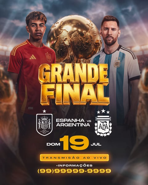 FLYER GRANDE FINAL ESPANHA X ARGENTINA PSD EDITÁVEL