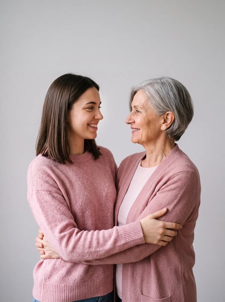 MOTHER AND DAUGHTER SORRINDO UM PARA O OUTRO