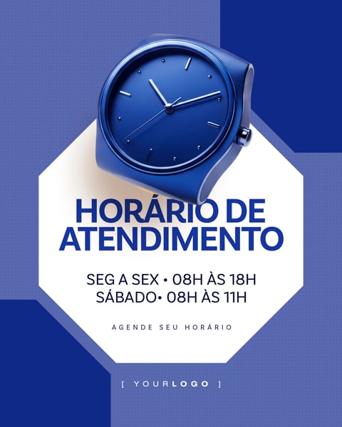 HORÁRIO DE FUNCIONAMENTO ATENDIMENTO COMERCIAL INFORMAÇÃO AZUL SOCIAL MEDIA PSD EDITÁVEL