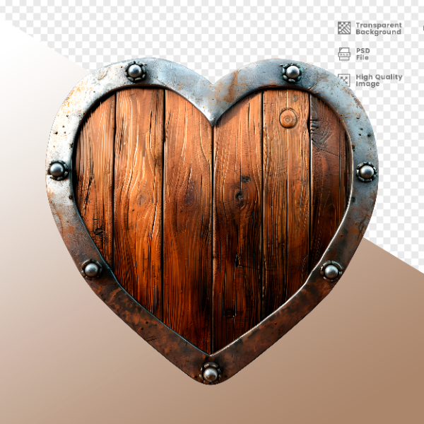 CORAÇÃO FERRO E MADEIRA  ELEMENTO 3D PARA COMPOSIÇÃO - HEART
