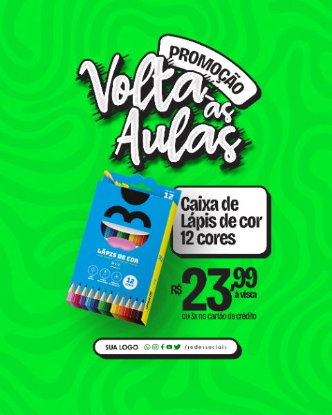 SOCIAL MEDIA - VOLTA AS AULAS PAPELARIA - LÁPIS DE COR 12 CORES