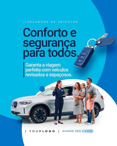 CONFORTO E SEGURANÇA PARA TODOS LOCADORA DE VEÍCULOS SOCIAL MEDIA PSD EDITÁVEL
