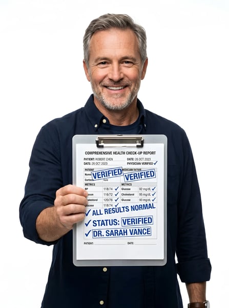MATURE MAN PRESENTING HEALTH SCREENING FORM