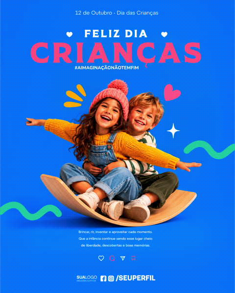 Cartaz De Dia Das Crianças Com Crianças Brincando E Fundo Azul Social Media PSD Editável