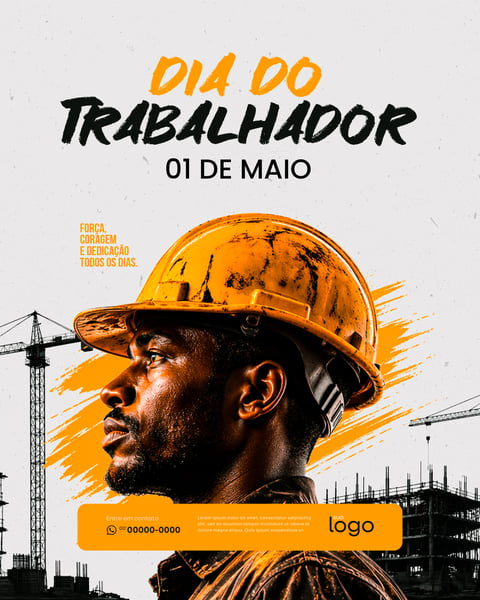 DIA DO TRABALHADOR CORAGEM E DEDICAÇÃO SOCIAL MEDIA FEED PSD EDITÁVEL