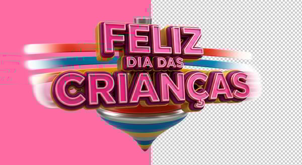SELO 3D PIÃO EM MOVIMENTO FELIZ DIA DAS CRIANÇAS PNG TRANSPARENTE