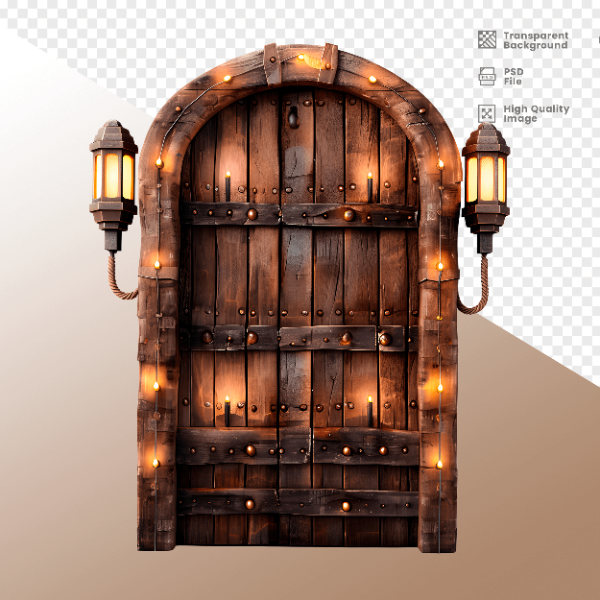PORTA DE MADEIRA COM LUZ - ELEMENTO 3D PARA COMPOSIÇÃO
