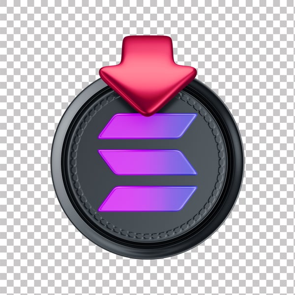 CPV ASSET 3D DE CRIPTOMOEDAS SOLANA SIMBOLIZANDO QUEDA COM FUNDO ISOLADO (2)