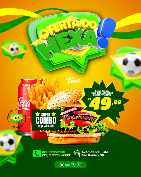 Post Instagram Oferta do Hexa Hamburgueria PSD Editável