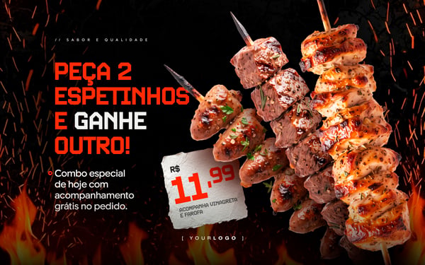 PEÇA 2 ESPETINHOS E GANHE OUTRO BANNER SOCIAL MEDIA PSD EDITÁVEL