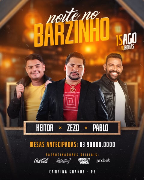 FLYER PSD EDITÁVEL FEED NOITE NO BARZINHO ARTE BARZINHO