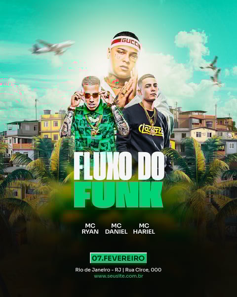 FLYER EVENTO SHOW FLUXO DO FUNK MC RYAN MC DANIEL MC HARIEL PSD FEED 91