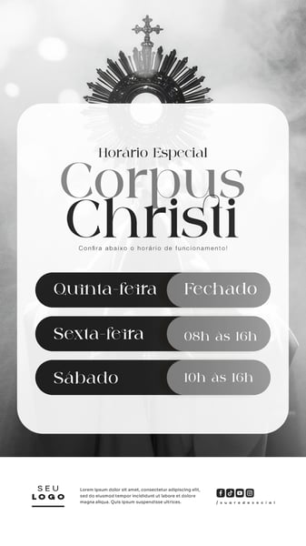 HORÁRIO DE FUNCIONAMENTO CORPUS CHRISTI COMUNICADO DATA RELIGIOSA CRISTÃ SOCIAL MEDIA STORY