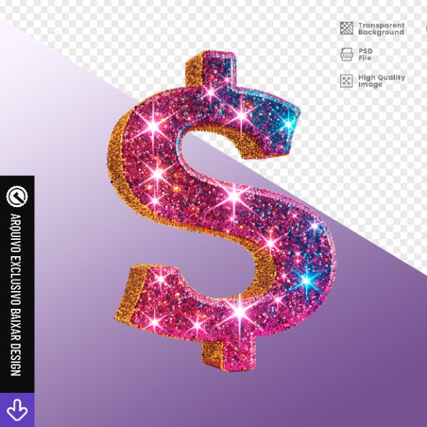 SÍMBOLO DO DÓLAR COM GLITTER - ELEMENTO PARA COMPOSIÇÃO