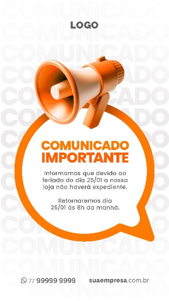 SOCIAL MEDIA PARA AVISOS E COMUNICADOS - LARANJA