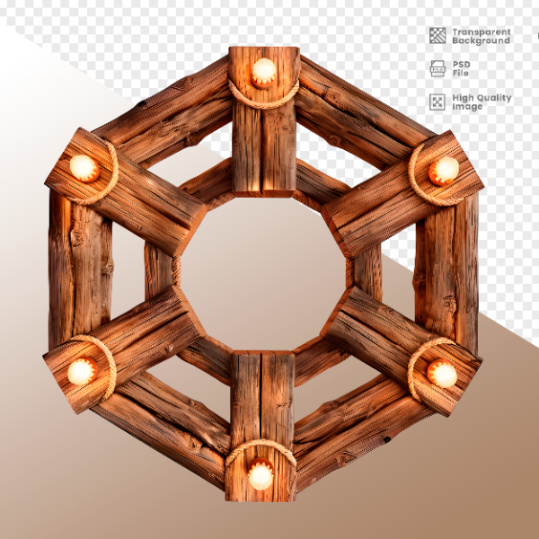 CÍRCULO DE MADEIRA COM LUZ - ELEMENTO 3D PARA COMPOSIÇÃO - WOOD