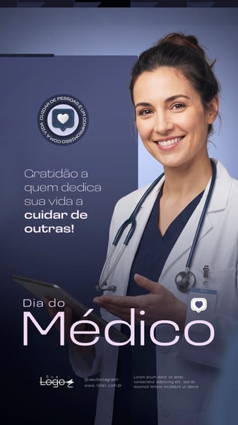 DIA DO MÉDICO HOMENAGEM E SAÚDE SOCIAL MEDIA FLYER PSD EDITÁVEL STORY