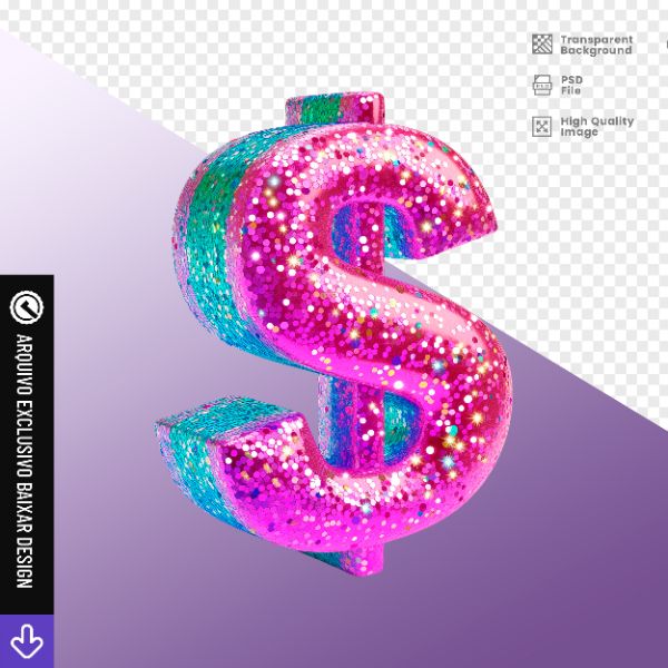 SÍMBOLO DO DÓLAR COM GLITTER - ELEMENTO PARA COMPOSIÇÃO
