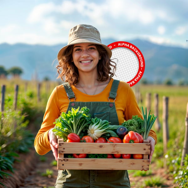 BSF CENA RURAL COM MULHER SEGURANDO ALIMENTOS NATURAIS – IMAGEM PARA COMPOSIÇÃO PSD
