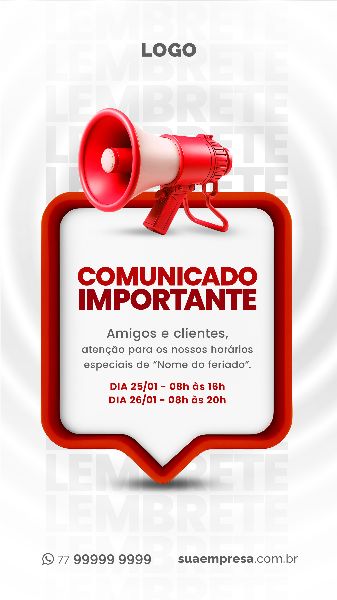 SOCIAL MEDIA PARA AVISOS E COMUNICADOS - VERMELHO